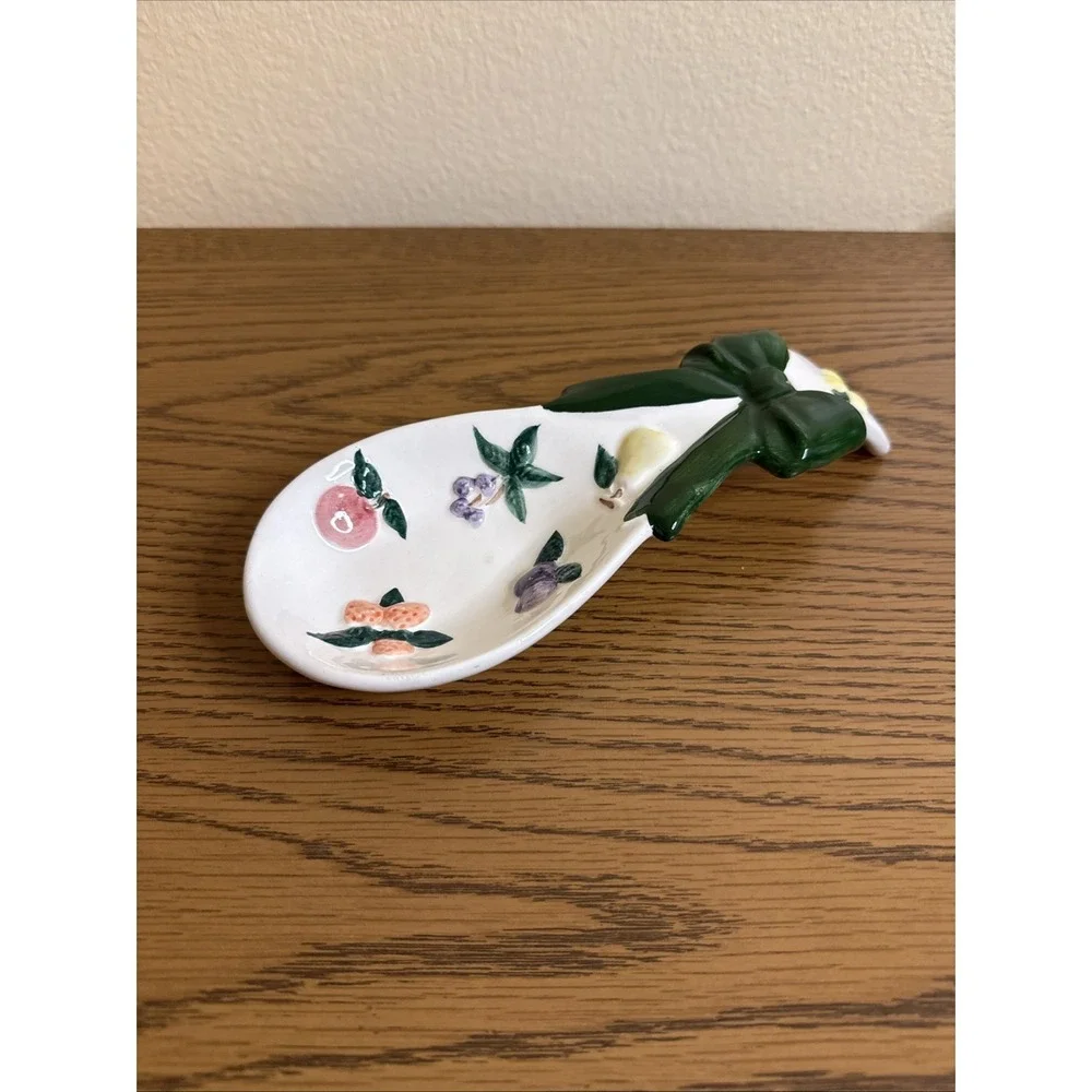 Vintage Cottagecore Ceramic Fruit Spoon Rest Giftco Inc. Fanciful Fruits In Box